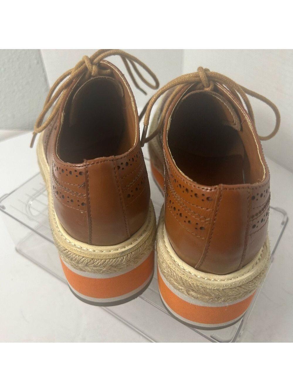 NEW PRADA Brogue Leather Creeper Espadrille Derby Oxford Platform Shoes 6.5 US - Picture 4 of 9
